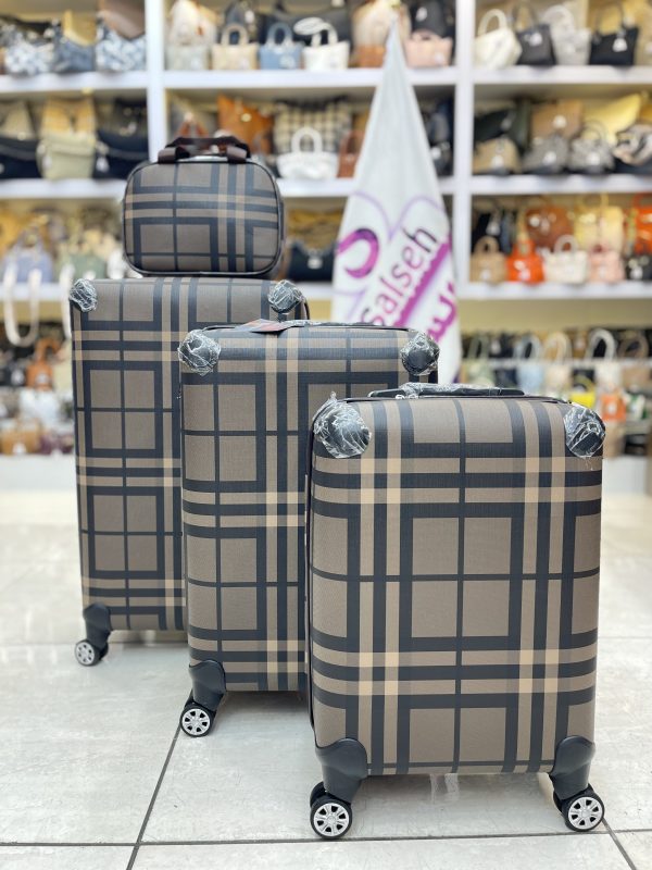 چمدان اورجینال لوکس باربری چهارخونه کرم تیره
