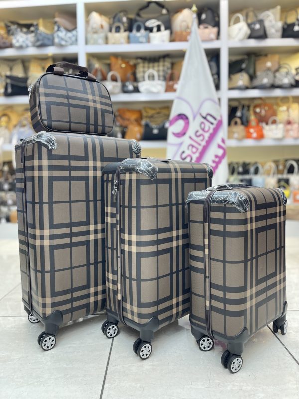 چمدان اورجینال لوکس باربری چهارخونه کرم تیره