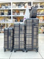 چمدان اورجینال لوکس باربری چهارخونه کرم تیره