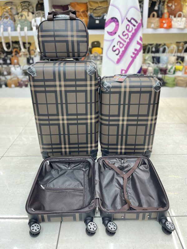 چمدان اورجینال لوکس باربری چهارخونه کرم تیره