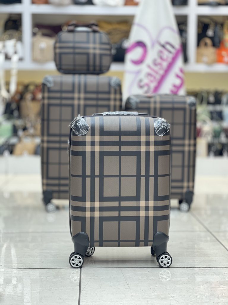 چمدان اورجینال لوکس باربری چهارخونه کرم تیره